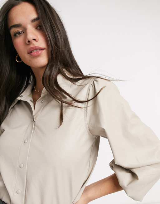 Cream deals leather shirt