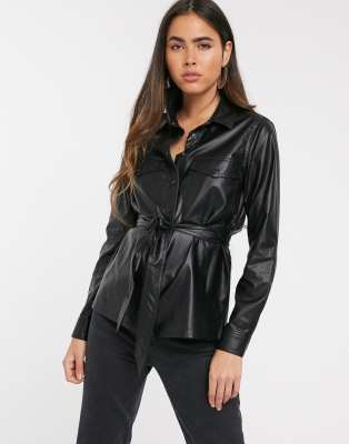 leather tie waist jacket