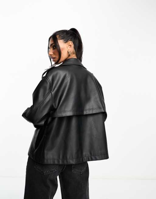 Back in Black Faux Leather Trench Coat Small / Black / Faux Leather