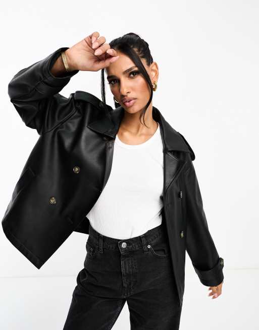 Back in Black Faux Leather Trench Coat Small / Black / Faux Leather