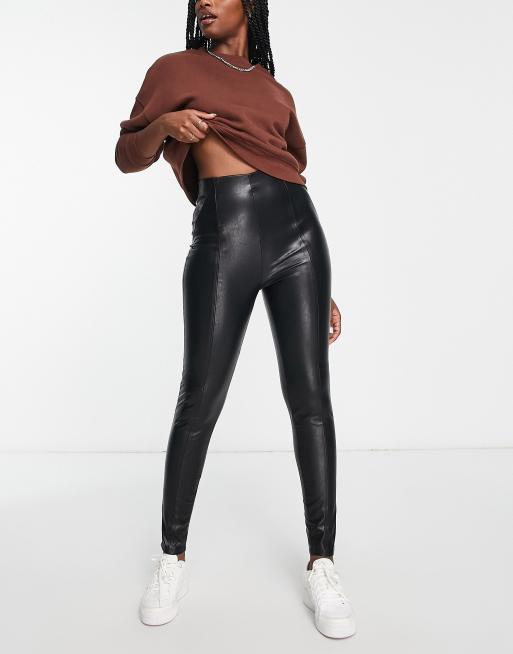 Stradivarius faux leather skinny pants in black | ASOS