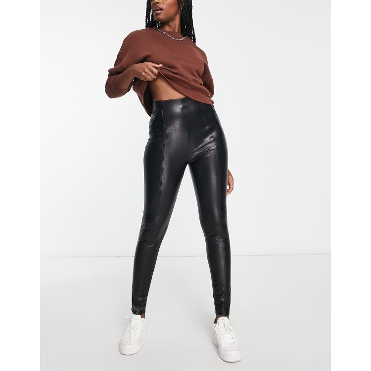 Stradivarius Petite faux leather trousers with split front detail