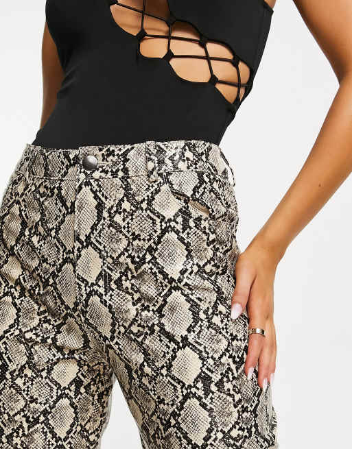 Stradivarius faux leather straight trouser in snake print