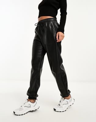 STRADIVARIUS FAUX LEATHER SWEATPANTS IN BLACK