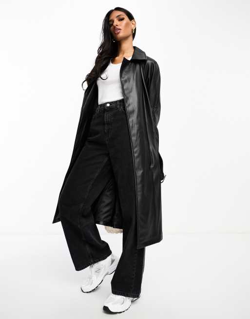 Faux leather 2025 duster coat