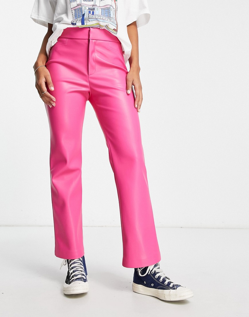 Stradivarius faux leather trouser in pop pink