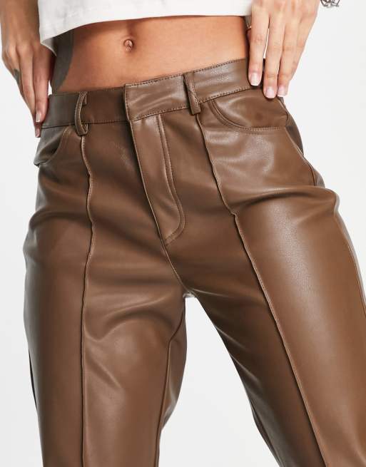 Stradivarius faux leather trousers in brown