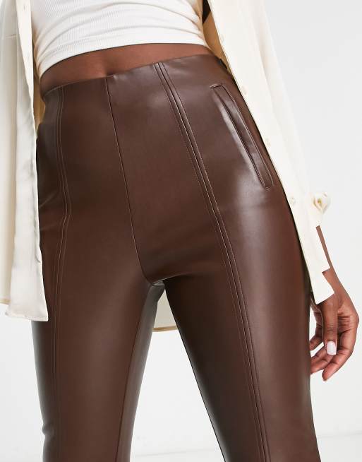 Stradivarius faux leather trousers with split front detail in