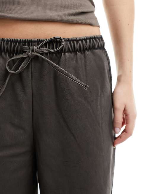 Stradivarius faux leather wide leg trackies in washed PU , 5 of 5