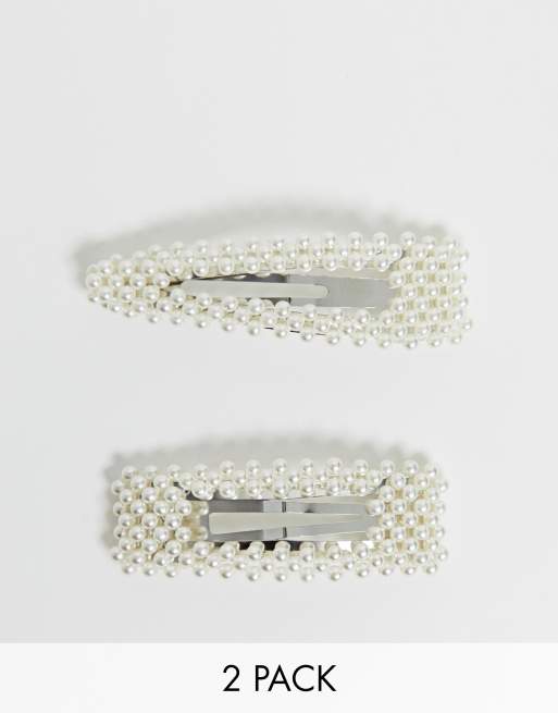 Stradivarius faux pearl hairclip multipack in cream