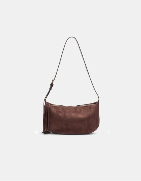 Stradivarius Faux suede bag with fringing in brown - view 1