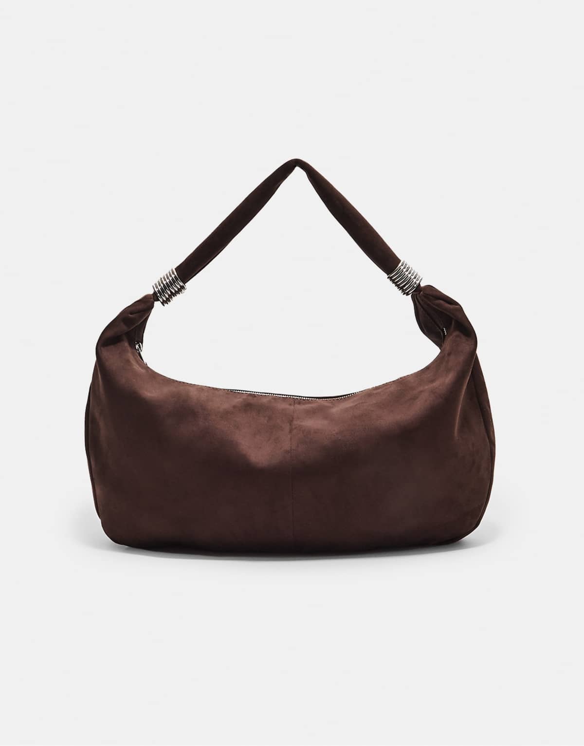 Stradivarius Faux suede bag with rings in brown