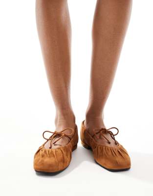 Stradivarius Faux Suede Ballet Shoes In Light Brown