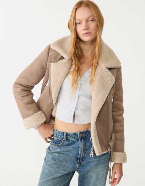 Stradivarius Faux suede biker jacket in brown - view 1