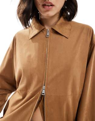 Stradivarius Faux Suede Bomber Jacket In Brown
