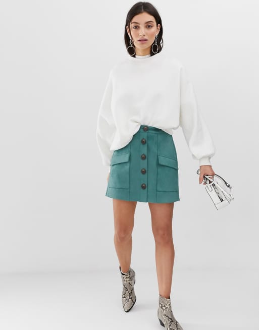 Faux suede 2024 button front skirt