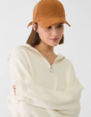 Stradivarius faux suede cap in tan - view 1