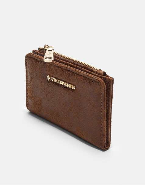 Stradivarius Faux suede card holder purse in brown - view 1
