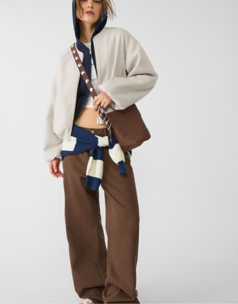 Stradivarius faux suede crossbody bag with strap detail in brown - view 1