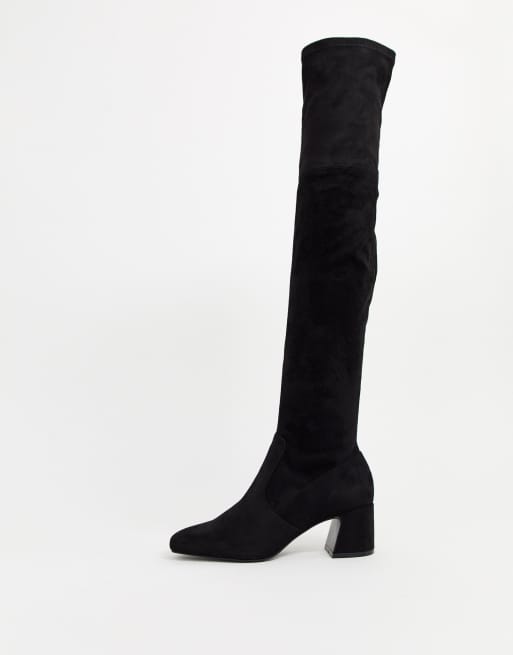 Black over the 2024 knee flared heel boots