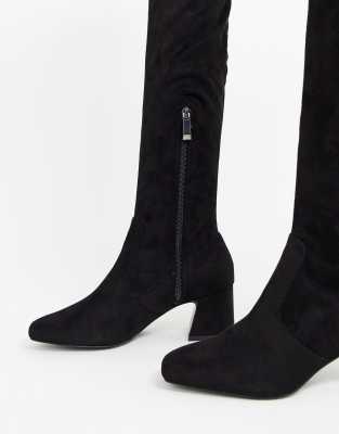 black over the knee flared heel boots