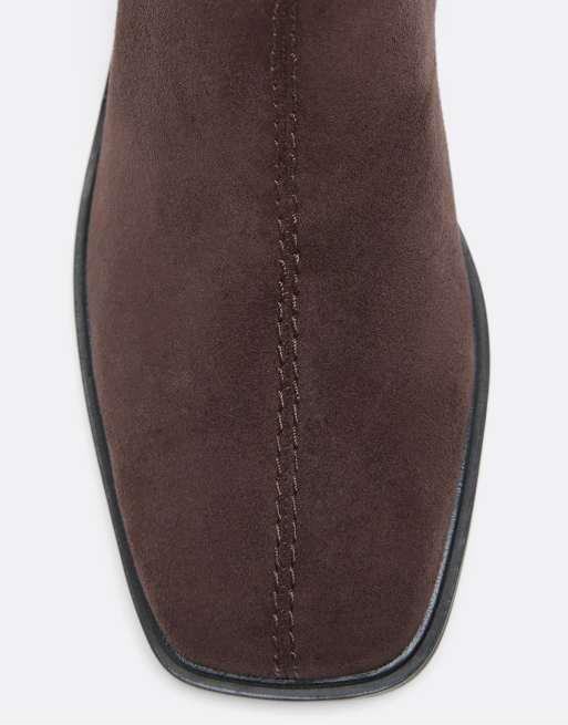 Stradivarius Faux suede flat ankle boots in brown, 4 of 6