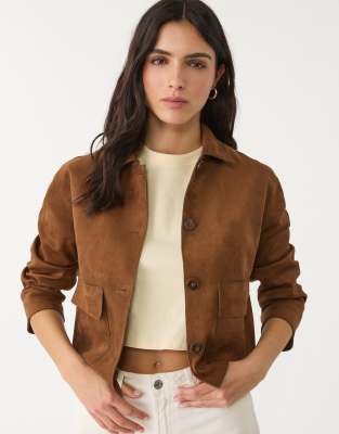 Stradivarius Faux Suede Jacket With Pockets In Brown