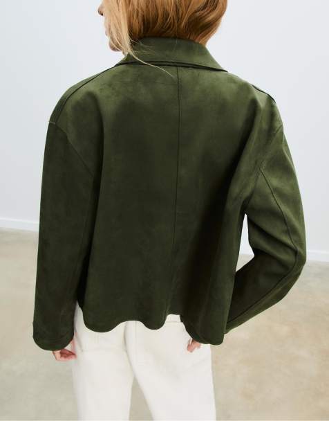 Stradivarius Faux suede jacket with pockets in green - view 1