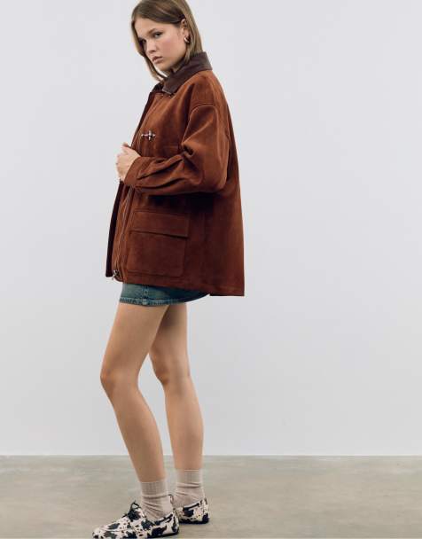 Stradivarius Faux suede jacket with toggles in brown - view 1
