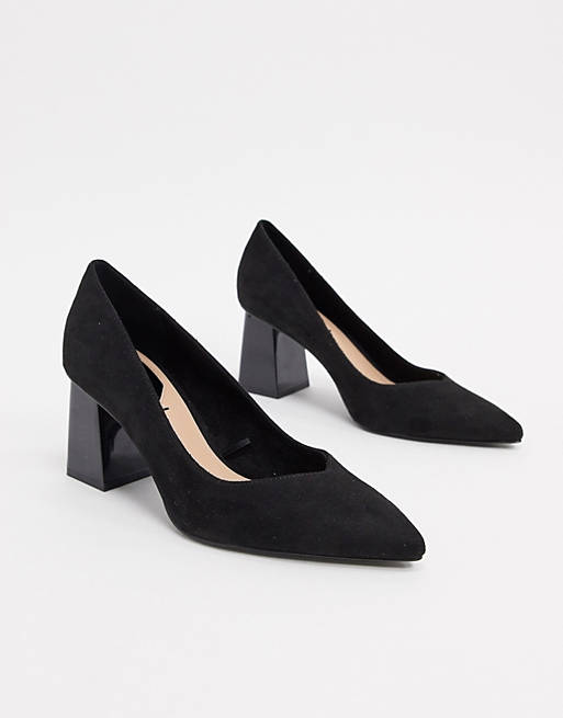 Stradivarius faux suede kitten heel shoes in black | ASOS