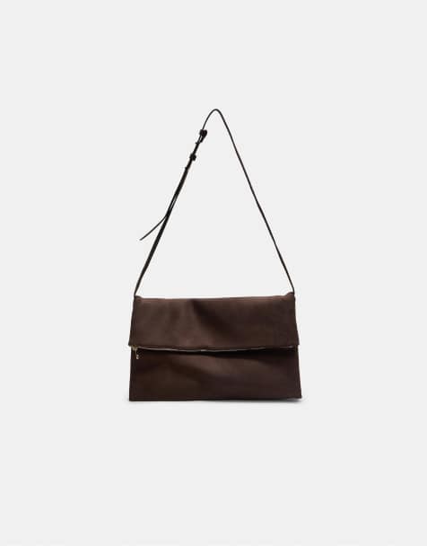 Stradivarius Faux suede maxi clutch in brown - view 1