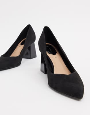 black suede mid heels