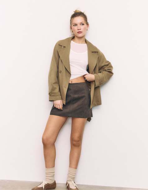 Stradivarius Faux suede mini skort in brown