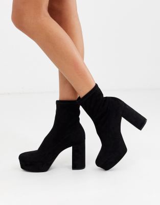 Stradivarius faux suede platform boots in black | ASOS