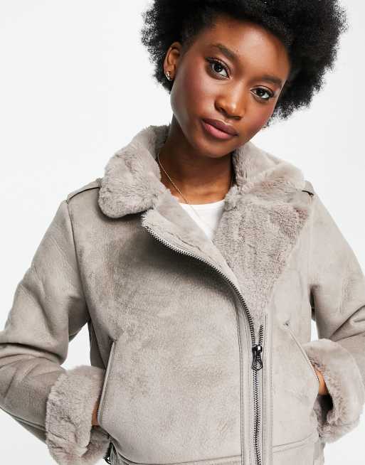 Ladies grey 2025 aviator jacket