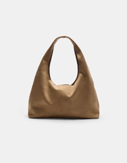 Stradivarius faux suede shoulder bag in beige