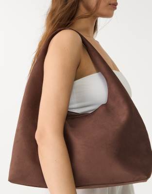 faux suede shoulder bag in brown