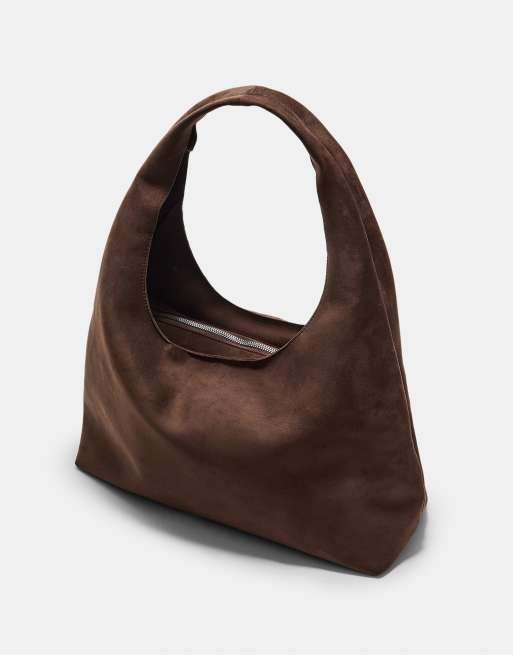Stradivarius faux suede shoulder bag in brown, 2 of 4