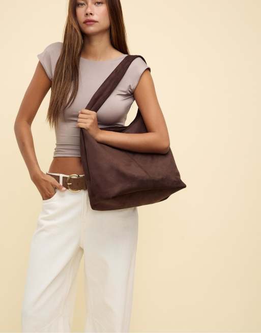 Stradivarius Faux suede shoulder bag in brown, 2 of 4