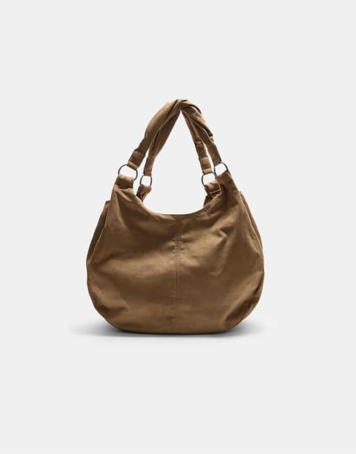 Stradivarius Faux suede shoulder bag in caramel