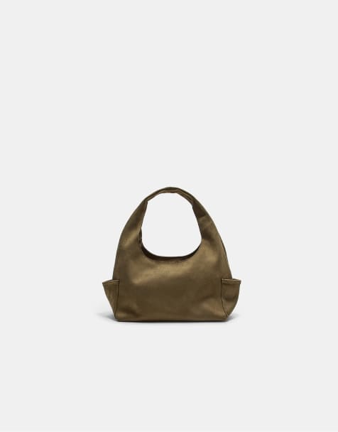 Stradivarius Faux suede shoulder bag with pockets in khaki - view 1