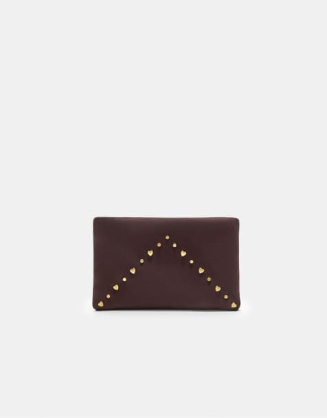 Stradivarius Faux suede toiletry bag with studs and hearts in brown - view 1