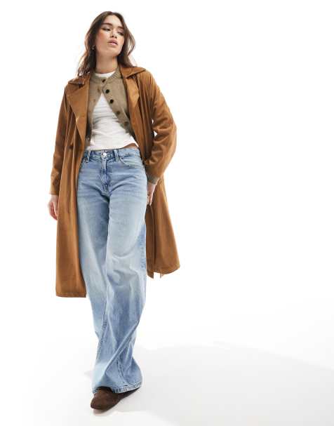 Stradivarius faux suede trench coat in camel - view 1