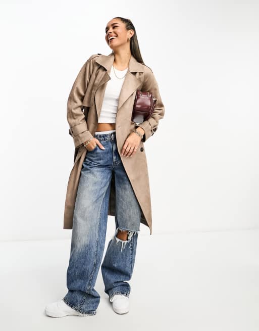 Suede trench hot sale coat womens