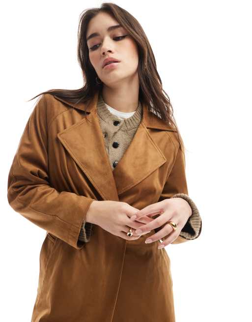 Stradivarius faux suede trench in camel ASOS