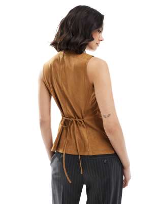 Stradivarius Faux Suede Vest In Neutral