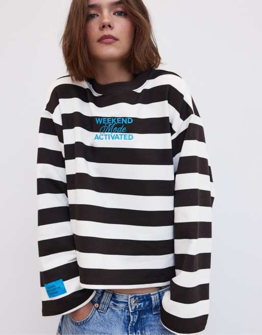 Stradivarius felpa a righe marrone, 5 di 7