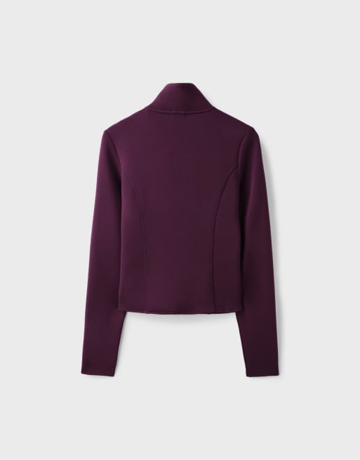 Stradivarius felpa aderente con zip in viola scuro, 7 di 7