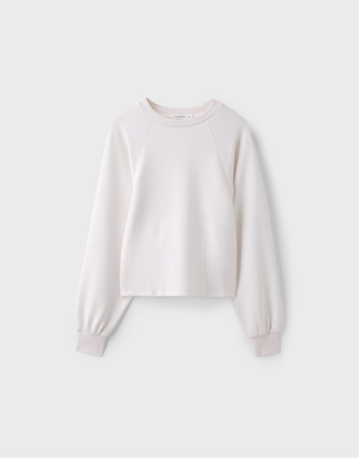 Stradivarius felpa aderente in vita soft-touch color vaniglia, 6 di 7