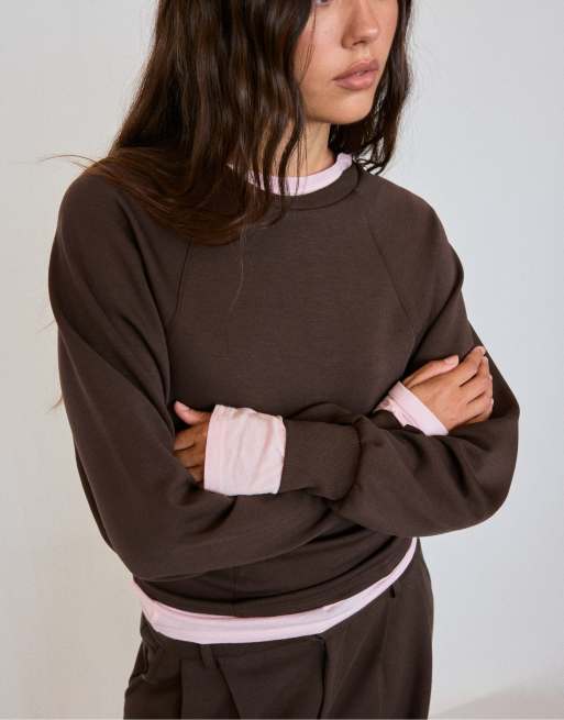 Stradivarius felpa aderente in vita soft-touch marrone, 5 di 7